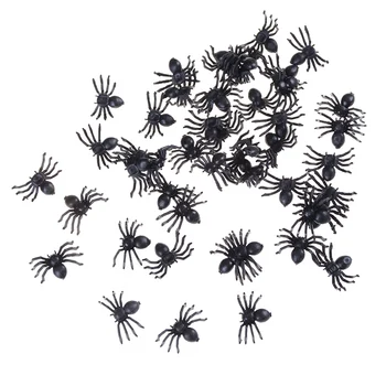 50 pcs 2cm Pequeñas de Plástico Negro Falso Araña Juguetes de Halloween Decorativos Arañas Novedad Divertida Broma Broma accesorios Realistas