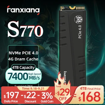 Fanxiang S770 M. 2 SSD de 500 GB, 1 TB, 2 TB, 4 TB Hasta 7400MB/s M. 2 NVMe PCIe4.0 1G Caché DRAM Interno de la Unidad de Estado Sólido Para PS5 Escritorio