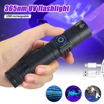 Mini 365nm UV Linterna de color Púrpura Ultravioleta de la luz negra USB Recargable de la Alfombra de la Mascota de la Orina Detector de Captura de Escorpiones Linternas
