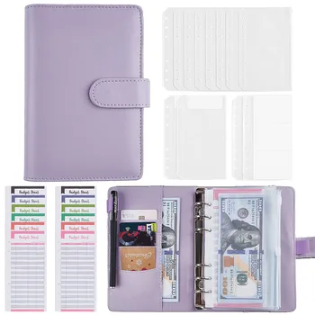Nuevo A6 Cuaderno Cuaderno Planificador De Presupuesto Notebook Cubre Carpeta 6 Agujero Cuaderno Bolsillos De Plástico Cuaderno De Cremallera De Ahorro De Dinero De La Envolvente