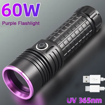 Potente 365NM Linterna ULTRAVIOLETA de Espejo Negro Púrpura luz 60W Fluorescente de Contaminación por Petróleo de Detección de la Antorcha de Tipo c, batería Recargable de la Linterna