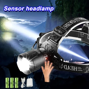 Potente proyector de Led Sensor de Faros 18650 Recargable USB Impermeable linterna de Cabeza de Zoom de la Pesca de la Cabeza de la Linterna de LED de la Linterna