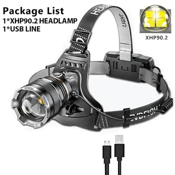 Proyector de LED Sensor de XHP90.2 T6 Linterna No-de la Batería de Linterna Recargable USB de la Cabeza de la Lámpara de Luz de la linterna Linterna de Camping Pesca