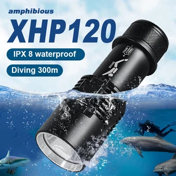 Super XHP120 Profesional de la Linterna de Buceo 300m Submarina Buceo Antorcha IPX8 Impermeable Potente linterna de Buceo 26650 Batería