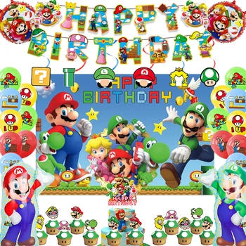 TAKARA Juego de Super Mario Fiesta de Cumpleaños Decoración de Mario Globo Banner Telón de fondo Super Hermano fuentes del Partido de la Ducha del Bebé